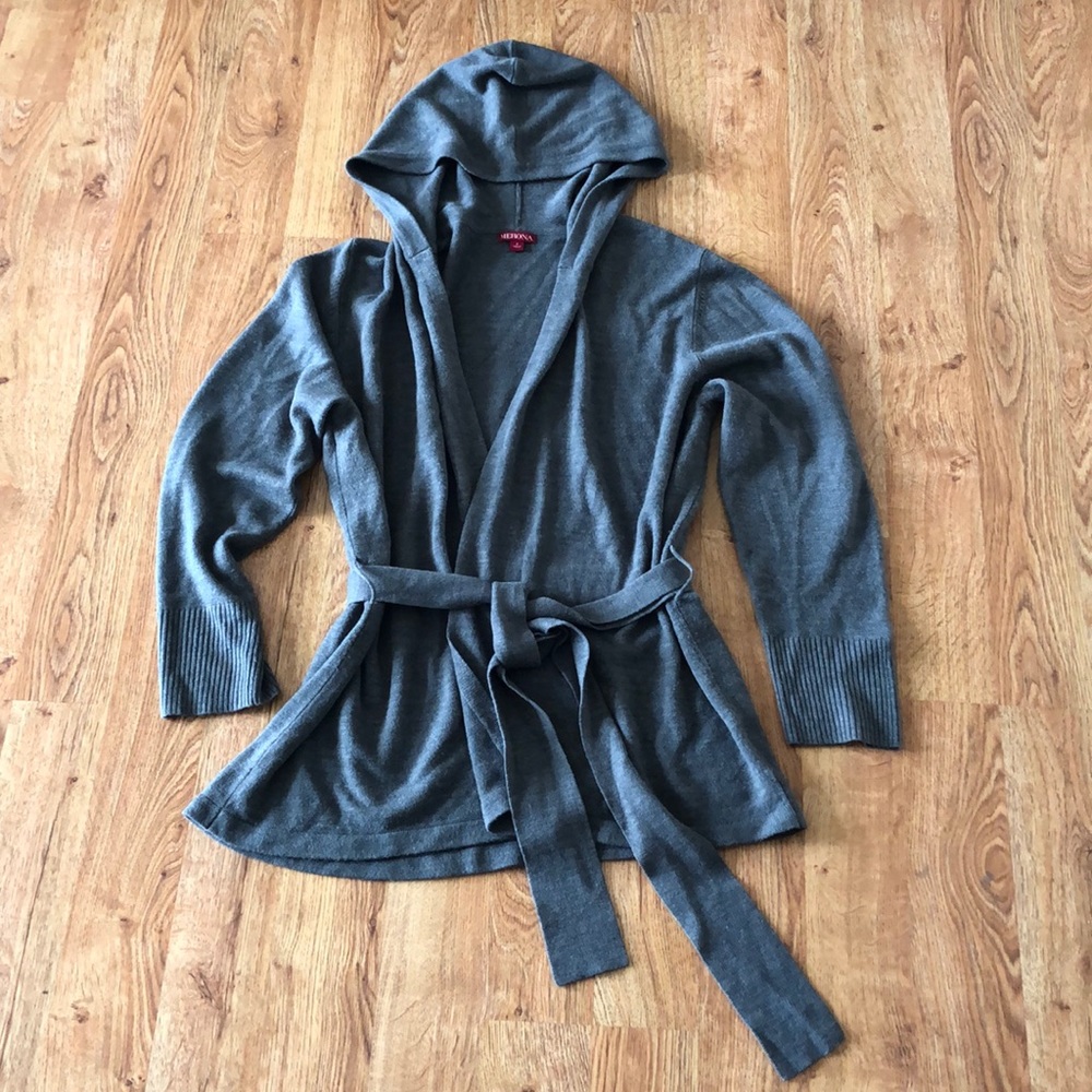 Hooded Tie Waist Cardigan